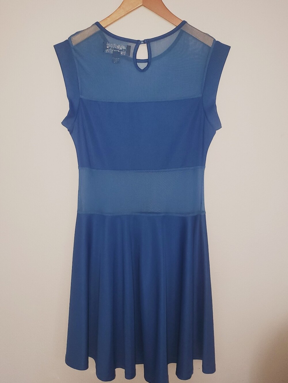 Sleeveless Royal Blue Mesh-Panel Fit & Flare Dress